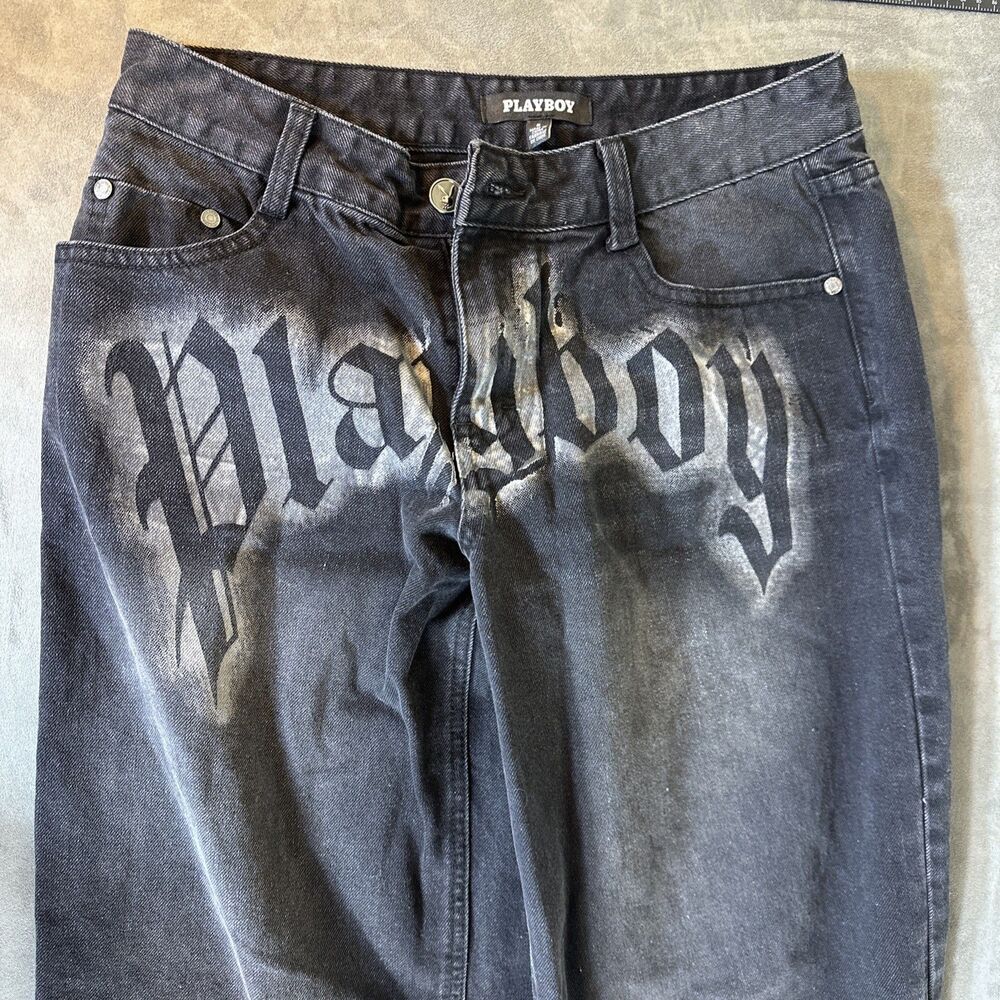 Playboy Jeans Women’s Black Size 5 Wide Leg Graffiti Logo